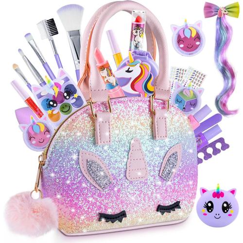 Maquillage Enfant Fille - Jouets De Maquillage Lavables Pour Enfants Avec Trousse À Cosmétiques Licorne, Maquillage Enfant Coffret Maquillage Fille Jouets Cadeaux Pour Petites Filles De 3 À 12 Ans