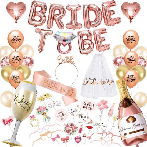 EVJF Decoration EVJF Accessoire Ballon EVJF Photobooth EVJF Bannière Bride to Be Voile Mariage avec Peigne, Bandeau Bride, Ballons Bride Team pour Enterrement Vie Jeune Fille(Rose Gold)