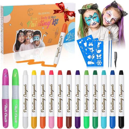 14 Couleurs Crayon Maquillage Enfant, Contient 2 Stylos De Teinture Pour Cheveux, Non-Toxique, Lavable, Maquillage De Carnaval, Cosplay, Soirées À Thème, Cadeaux Pour Enfants