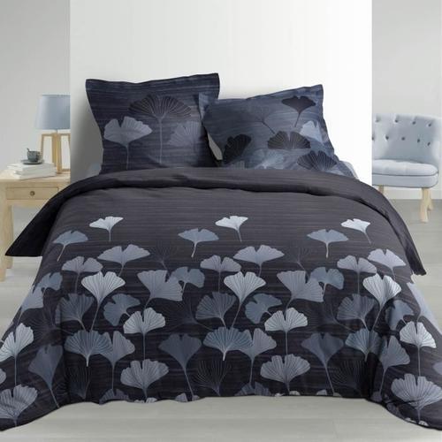 Housse De Couette - 260 X 240 Cm + Taies - Percale 78 Fils - Ginkgo - Bleu Bleu