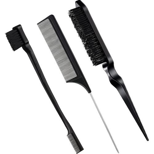 Peigne Baby Hair, 3 Pièces Baby Hair Brush Peigne Contour Brosse Pour Plaquer Les Cheveux Peigne Lissant Convient Aux Coiffeurs Professionnels, Femmes, Hommes, Enfants¿Noir¿