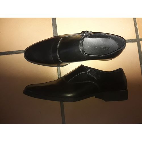 Modèle Souliers Noir Cuir Habillé Chic Élégant Chaussure À Boucle Simple Pour Tenue Homme D'affaires Fermoir Fixé À L'extrémité Du Rabat A   Bride Talon Souligné Liseré Argenté 46 Confort Repos