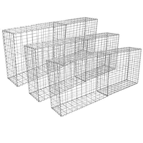 Lot de 6 Paniers de Gabions Argentés en Acier Galvanisé pour Projets dAménagement Extérieur, Murs de Soutènement, Clôture de Jardin. 100 x 95 x 30cm