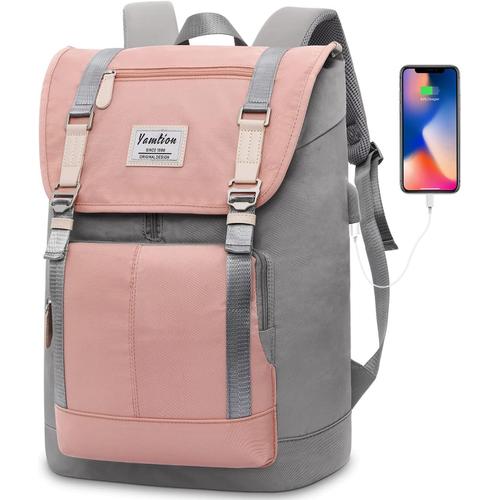 Sac à Dos Femme Sac à Dos pour Ordinateur Portable 17 Pouces,Sac Scolaire Sacoche Imperméable avec Port de Chargement USB pour Collège Affaires Travail