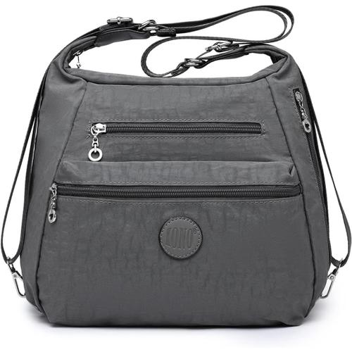 Sac à Dos à bandoulière Tendance imperméable et antivol de Voyage, Sac à bandoulière Convertible 3 en 1, Sac à Main pour Femme, Adolescente, Fille (Gris)