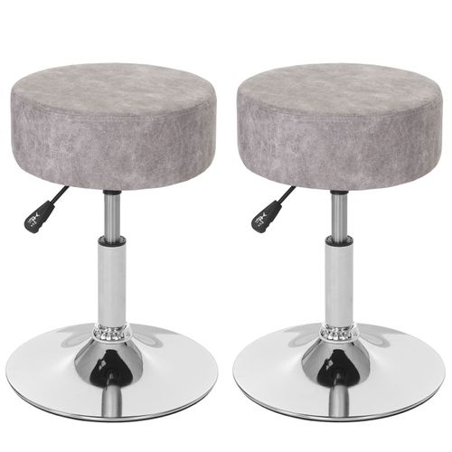 2x Tabouret Hwc-C22, Hauteur Réglable Ø 35 Cm Imitiation Daim   Gris Vintage