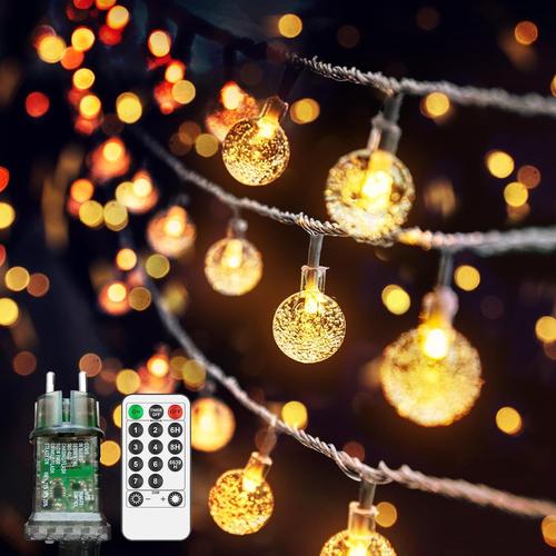 Guirlande Lumineuse Exterieure, 9m 40leds Guirlande Lumineuse Boules De Cristal,Ip44 Étanche¿8modes&4dimmer&3timer Avec Guirlande Lumineuse Telecommande Pour Noël/Jardin/Mariage/Décoration