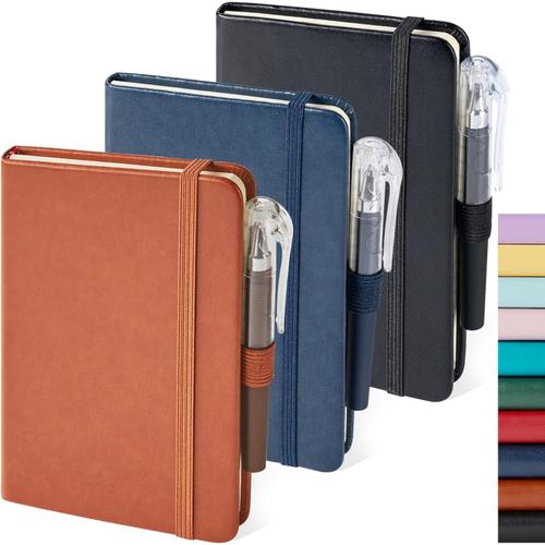 Carnet De Notes, Petit Cahier Bloc Note Cuir Avec Stylo 3 Paquet, Mini Carnet De Voyage A6 (9,8 Cm X 14,5 Cm), Journal Carnet En Cuir Classique Ligné, Noir, Marron, Bleu