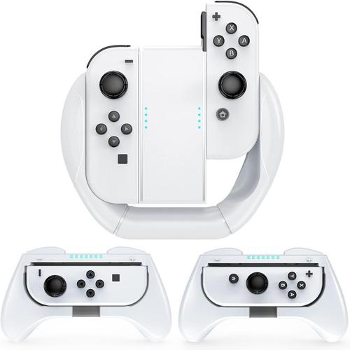 Grip Pour Nintendo Switch/Switch Oled Manette, Volants Poignées Grips Switch Pour Mario Kart Jeux Switch Kits Accessoires Pack De 3 Deluxe, Blanc