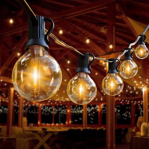 30m Guirlande Lumineuse Led Extérieur Alimentée Sur Secteur G40 Guirlande Lumineuse Étanche Pour Terrasse Avec 52 Ampoules En Plastique 2700k Pour Décorations De Fête De Jardin Porche Mariage