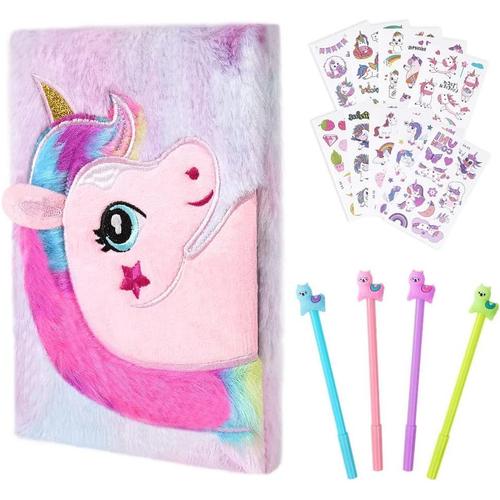 Carnets De Licorne, Cahier En Peluche, Journal Secret Avec Stylo Et Autocollants De Tatouage Bloc-Notes Voyage De Bureau Scolaire Cahiers Manuscrits Blocs Mémo