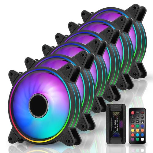 Moonlight Ventilateur de Boîtier RGB 120mm avec Hub Ventilateur et Télécommande,Carte Mère Aura SYNC,Contrôle de Vitesse,Ventilateur Adressable pour Boîtier PC-6 Pack