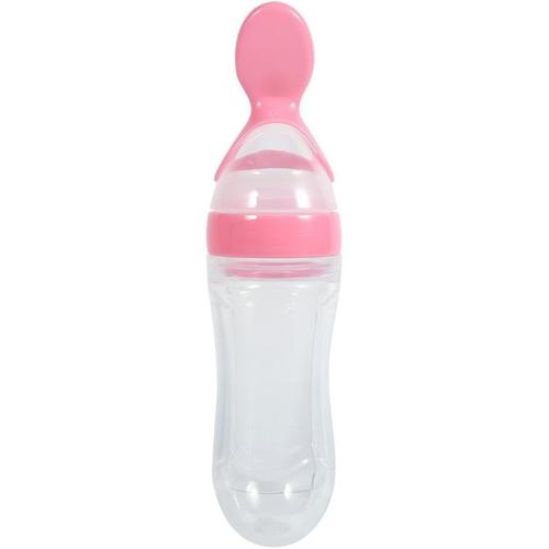 Cuillère De Distribution D'aliments Pour Bébés En Silicone 90 Ml Biberon Avec Cuillère(Rose)