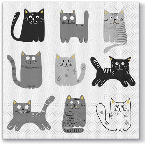 Lot De 20 Serviettes En Papier 33 X 33 Cm Chats Gris