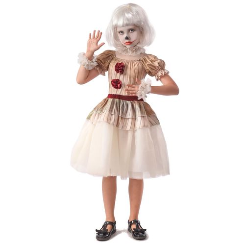 Déguisement Clown Terrifiant Beige Fille - Taille: M 7-9 Ans (120-130 Cm)