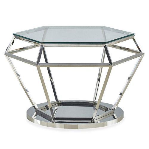Paris Prix - Table Basse Design "Ruby" 80cm Transparent & Argent