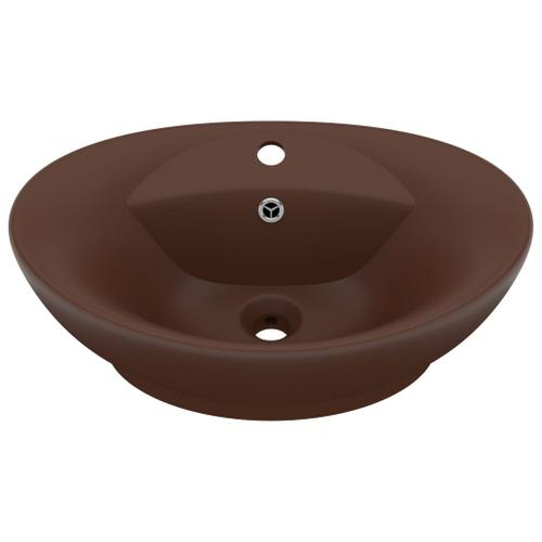 Vidaxl Lavabo Ovale À Trop-Plein Marron Foncé Mat 58,5x39 Cm Céramique