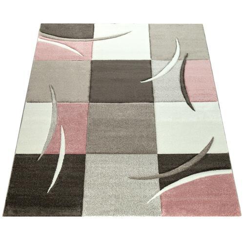 Designer tapis moderne contours coupe couleurs pastel avec Carreau Motif beige rose 
