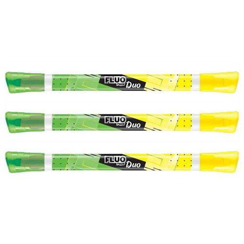 Maped Lot De 3 Surligneurs Fluo'peps Pen Duo, 2 Pointes, Jaune/Vert