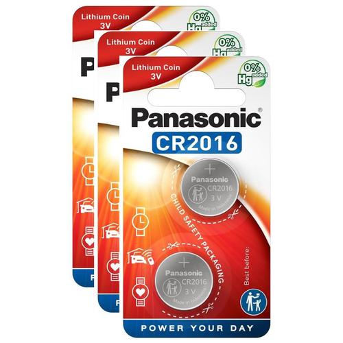 Panasonic Lot de 3 Blisters de 2 Piles Bouton CR2016 Lithium 3 V