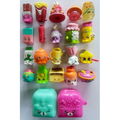 Shopkins Toutes Séries Confondues. Lot De 20 Figurines + 2 Sacs À Dos De Transport Vert+Rose.