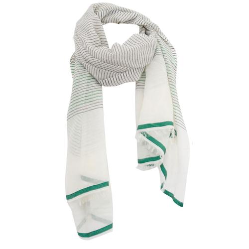 Foulard En Coton, Lin & Soie Kalo Blanc/Vert 80x195 Cm