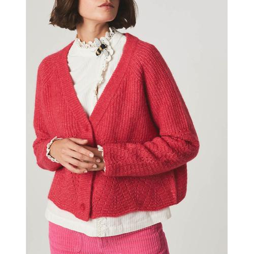 Gilet En Laine & Alpaga Mélangés Col V Augustin Framboise