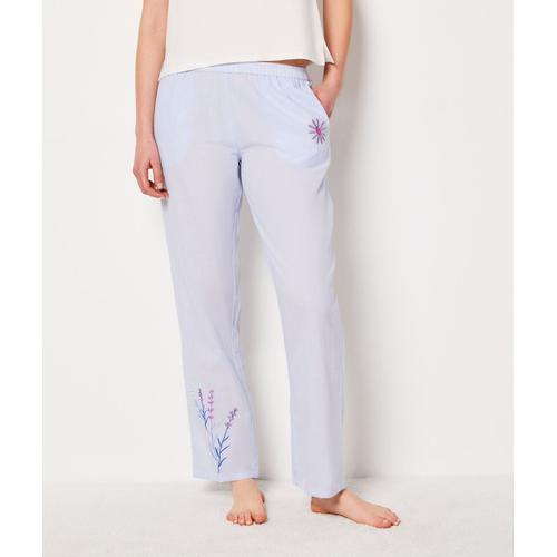 Pantalon De Pyjama Brodé En Coton - Beline - S - Bleu Ciel - Femme - Etam