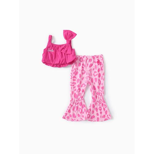 Barbie Toddler Filles 2pcs Cotton Bow Twist Top Sans Manches Avec Pantalon Flare Leopord Set
