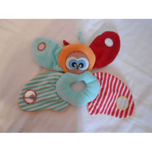 Doudou Papillon Les Bouilles De Doudou Et Compagnie Dc2292 Dc 2292 Rouge Vert Orange Bleu Raye Activite Hochet Pantin D'eveil
