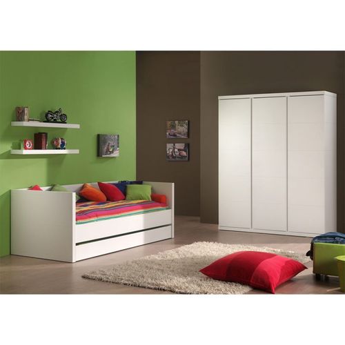 Paris Prix - Pack - Lit Banquette Enfant, Tiroir, Armoire & Lot De 2 Étagères "Lara" Blanc