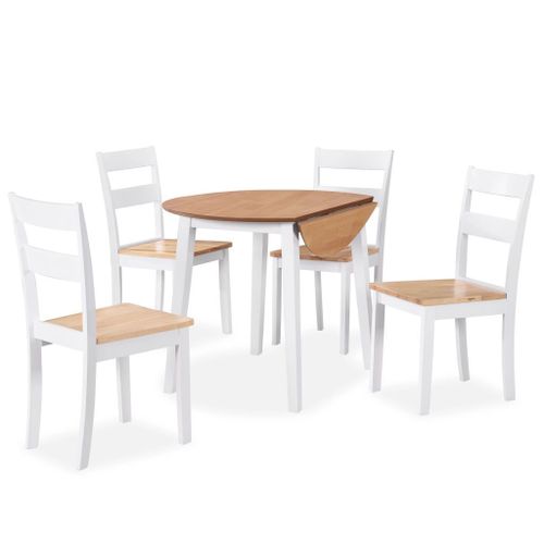 Vidaxl Ensemble De Salle À Manger 5 Pcs Mdf Et Hévéa Blanc