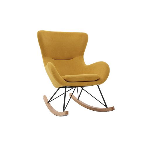 Rocking Chair Design Tissu Effet Velours Jaune Moutarde Eskua