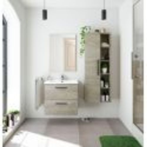 Meuble De Salle De Bain Suspendu 60 Cm Chêne Avec Lavabo Et Miroir