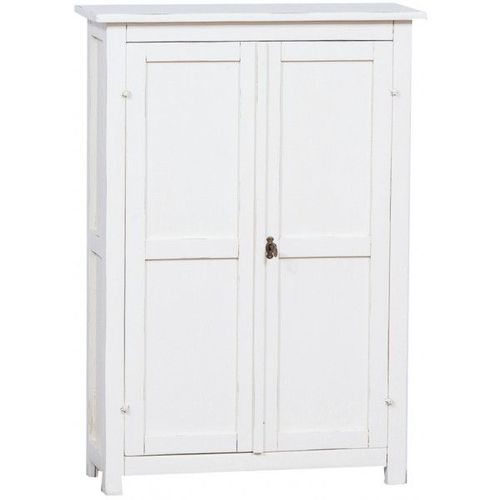 Petit Cabinet Rustique Style En Bois Massif De Tilleul Finition Blanche Patinée L68 Xpr 25 Xh 98 Cm