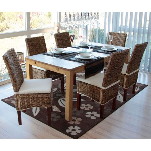 Lot De 6 Chaises M69, Banane Tressée   Pieds Marrons, Avec Coussins