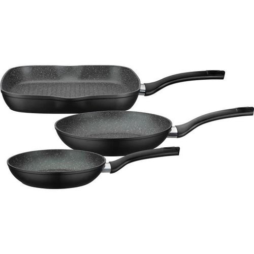 Gsw - 209359 - Set De 3 Poeles Et Grill - Aluminium Forgé - Gourmet Granit - 20/24/28 Cm - Revetement Antiadhésif Vitaflon Granit