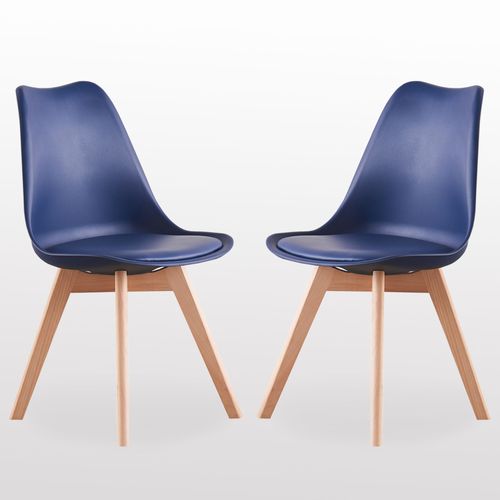 Lot De 2 Chaises Scandinaves Bleu Nuit Lorenzo - Assise Rembourrée - Salle À Manger, Cuisine, Chambre