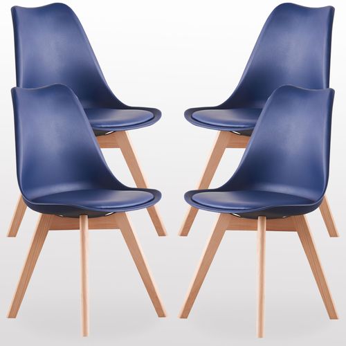 Lot De 4 Chaises Scandinaves Bleu Nuit Lorenzo - Assise Rembourrée - Salle À Manger, Cuisine, Chambre