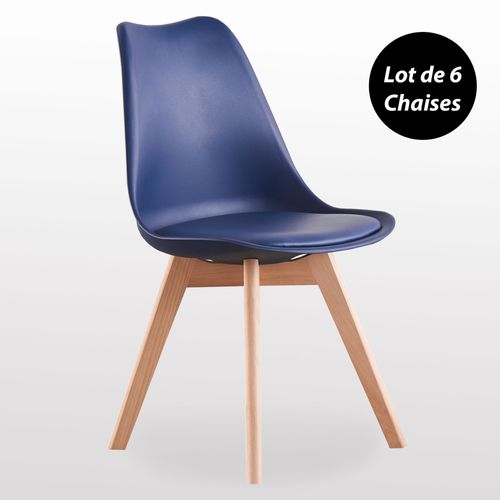 Lot De 6 Chaises Scandinaves Bleu Nuit Lorenzo - Assise Rembourrée - Salle À Manger, Cuisine, Chambre