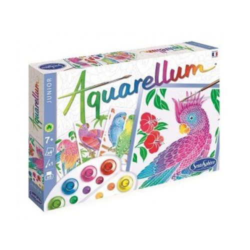 Aquarellum Junior Perroquets Exotiques 4 Tableaux A Peindre - Peinture Enfant - Jeu Loisir Creatif 7 Ans Et Plus