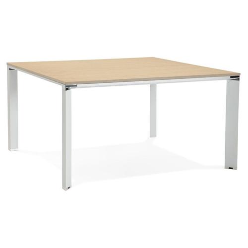 Table De Réunion / Bureau Bench 'xline Square' En Bois Finition Naturelle Et Métal Blanc - 140x140 Cm