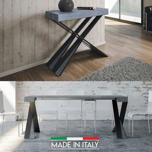 Table Console Extensible Diago - Bois Béton - 3 Rallonges