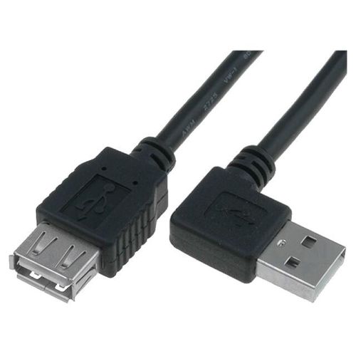 Cable USB A 2.0 femelle.USB A male angulaire 1.8m noir