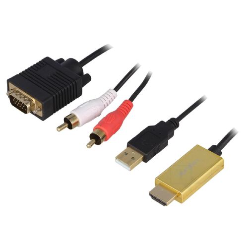 Cable D-Sub 15pin HD prise male HDMI prise male RCA prise male X2 USB A prise male 2m - Noir