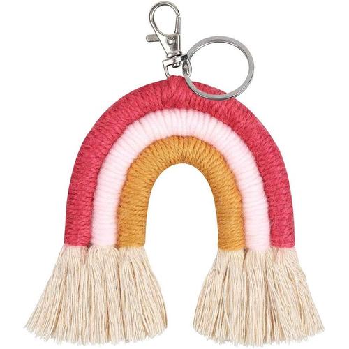 Porte-clés Arc-en-Ciel, Tissage Porte-clés Arc-en-Ciel pour Femmes Boho Porte-clés à la Main Porte-clés en macramé Sac Charme Voiture Suspendus Bijoux Cadeaux KEY49