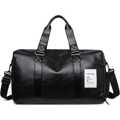 Sac de voyage en cuir, sac fourre-tout, sac fourre-tout de week-end, sac de nuit, sac fourre-tout imperméable en cuir synthétique pour homme ou femme, Noir , Mode