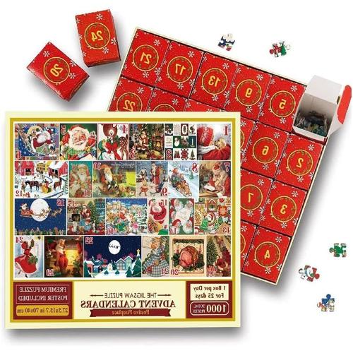 Calendrier de l'Avent de Noël avec puzzle avec 24 compartiments pour adultes et enfants, cadeau parfait pour les femmes et les hommes