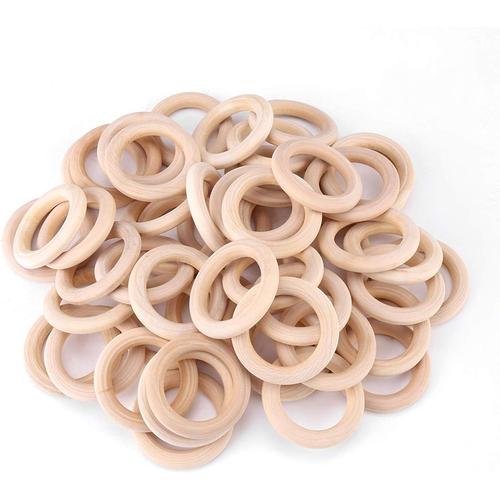 Anneaux en Bois, 50 Pièces Cercles D'Artisanat en Bois Bricolage, pour L'Artisanat, Anneaux en Macramé pour Le Bricolage, Anneaux en Bois Sans Peinture, Connecteurs de Pendentif