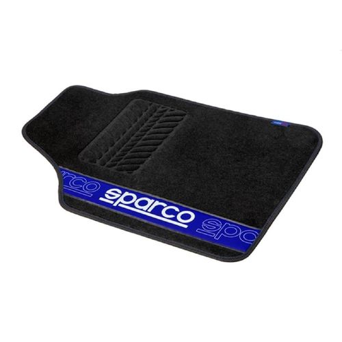 Jeu De 4 Tapis Tissu Sparco Noir Avec Lisere Bleu